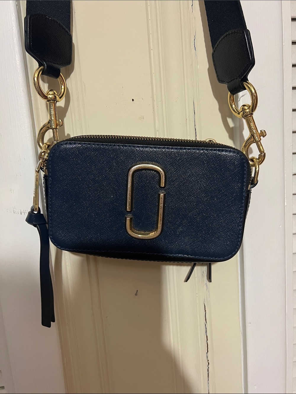 Marc Jacobs Navy Saffiano Snapshot Crossbody with Gold Hardware